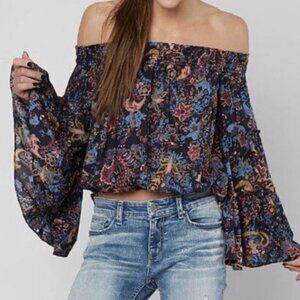 Free People Free Spirit Off-The-Shoulder Bell Sleeve Top Boho Festival Lady S/P